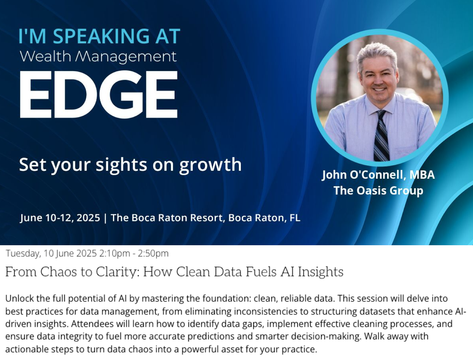John O'Connell speaking at Wealth Management Edge conference