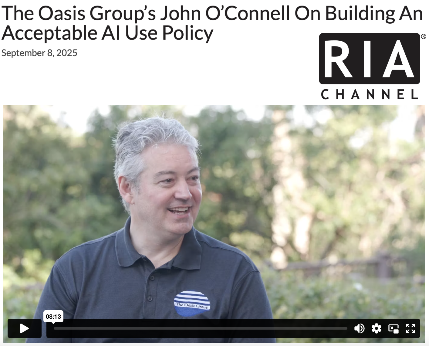The Oasis Group’s John O’Connell On Building An Acceptable AI Use Policy RIA Channel