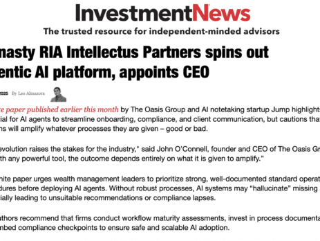 Financial Planning Magazine: Dynasty RIA Intellectus Partners spins out agentic AI platform, appoints CEO