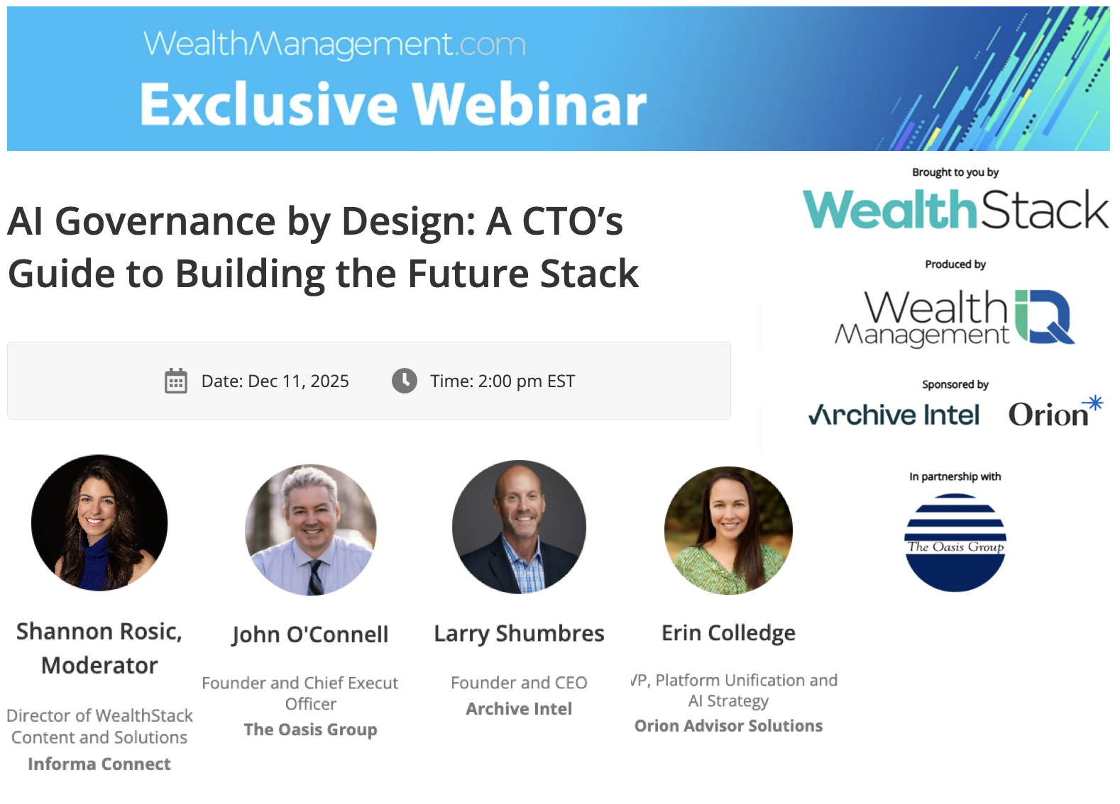 AI Governance by Design: A CTO’s Guide to Building the Future Stack – Webinar with WealthManagement.com