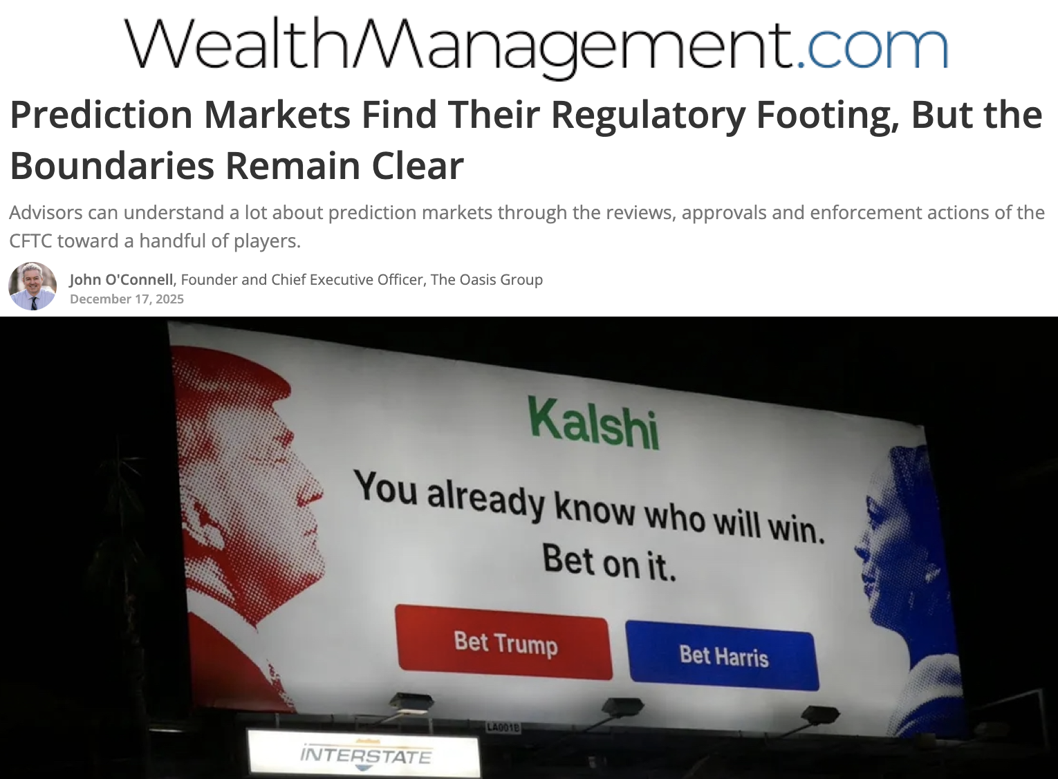 WealthManagement.com: Prediction Markets Find Their Regulatory Footing, But the Boundaries Remain Clear