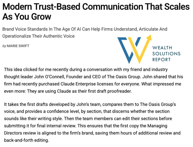 John O'Connell Featured in Wealth Solutions Report: Modern Trust-Based Communication That Scales As You Grow