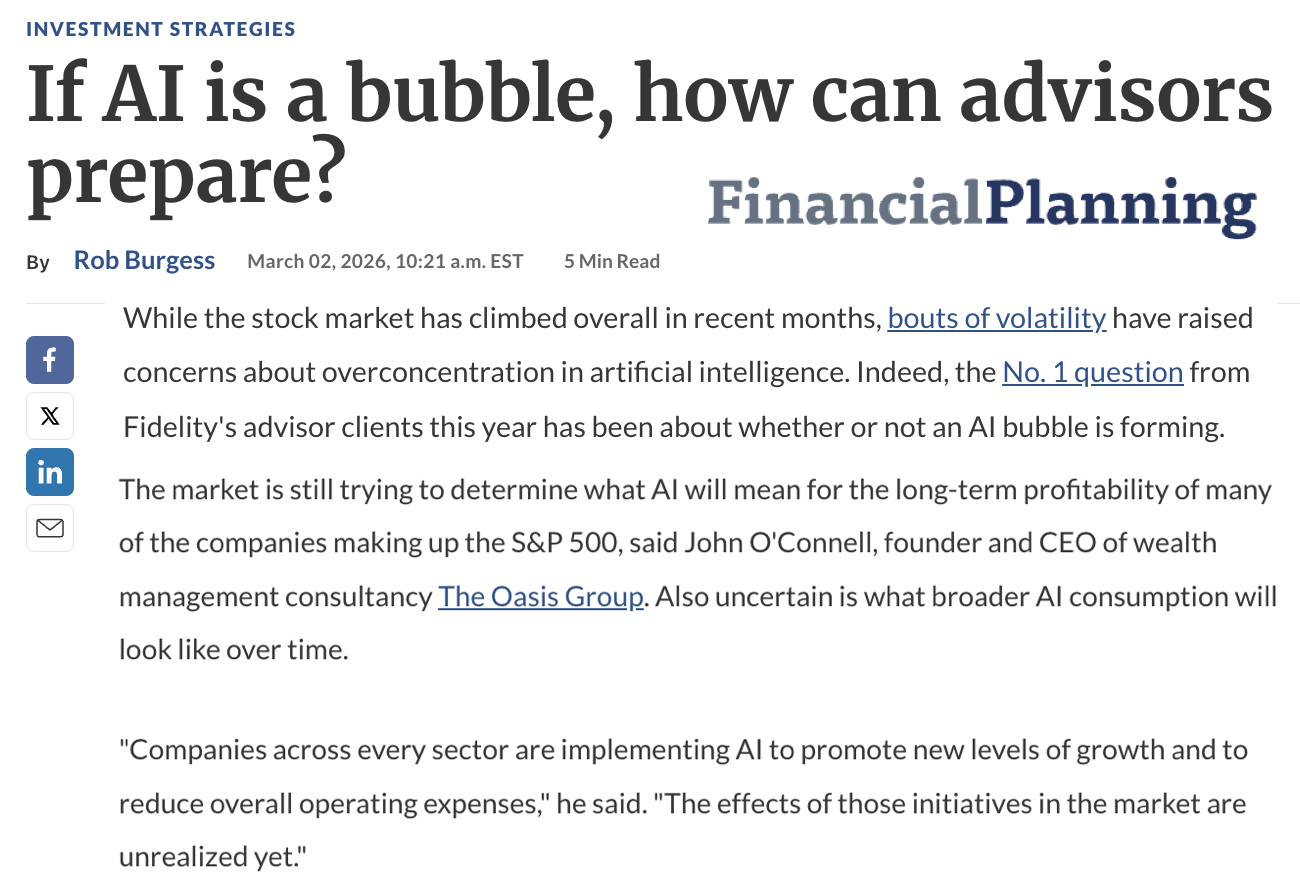John O'Connell Quoted in Financial Planning Magazine: If AI is a bubble, how can advisors prepare?