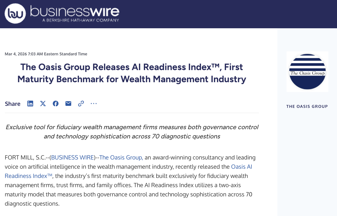 News Release: The Oasis Group Releases AI Readiness Index™, First Maturity Benchmark for Wealth Management Industry