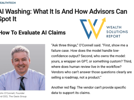 John O'Connell Featured in Wealth Solutions Report: AI Washing: What It Is And How Advisors Can Spot It