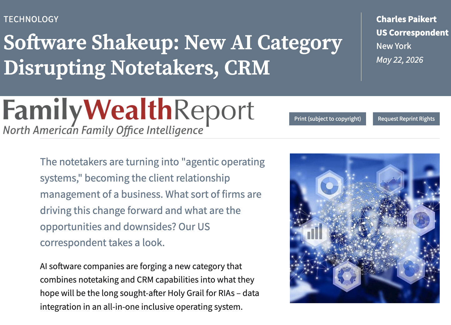 Family Wealth Report: Software Shakeup: New AI Category Disrupting Notetakers, CRM
